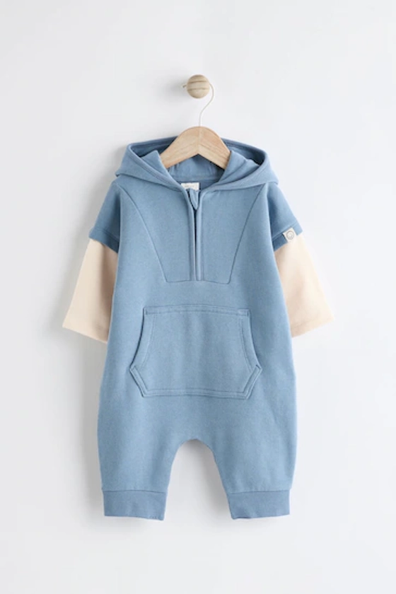 Buy Blue Sweat Hooded Baby Romper from the Next UK online shop