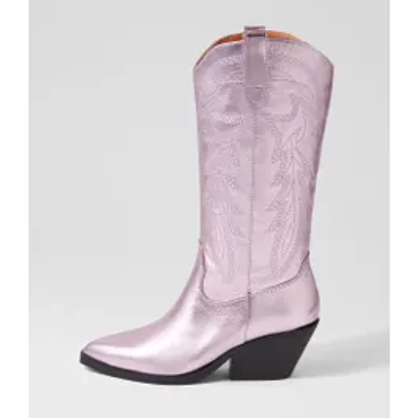 Riding Pale Pink Metallic Leather Knee High Boots