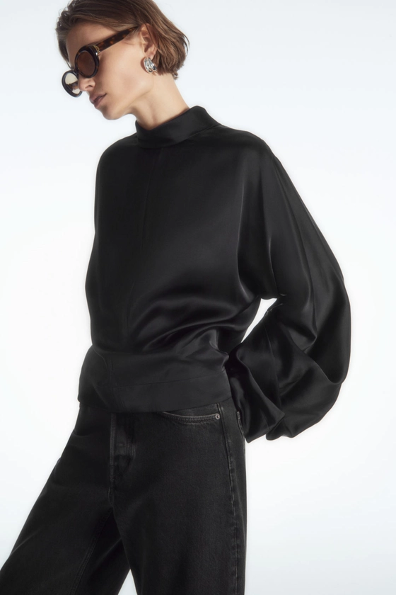 PLEATED-SLEEVE HIGH-NECK BLOUSE - BLACK - COS