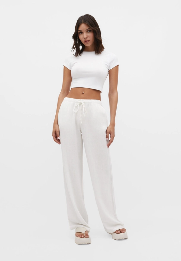 Wide-leg linen blend trousers - Women's fashion | Stradivarius United Kingdom