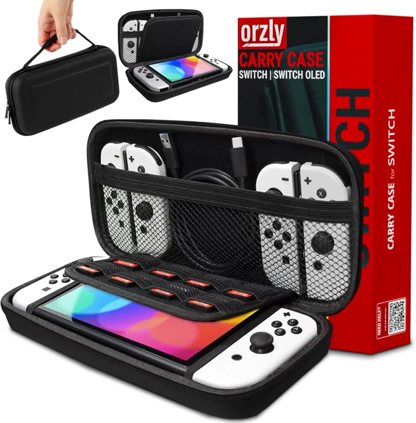 Orzly Etui Rigide en EVA pour Nintendo Switch & Switch OLED Console – Housse Rigide de Rangement Zippée en Matériau Durable Anti-Choc pour la Console Nintendo Switch et Ses Accessoires - Noir