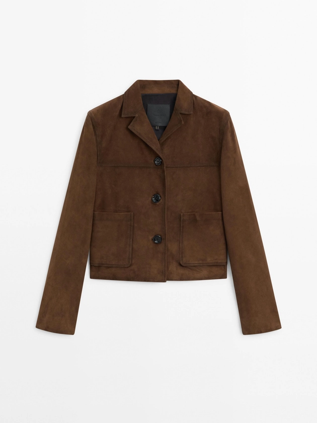 Veste courte en cuir et daim avec poches · Marron · Jupes | Massimo Dutti