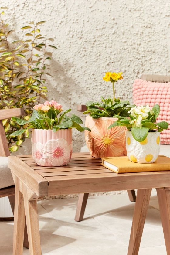 Pink Outdoor Ceramic Floral Plant Pot Set of 3