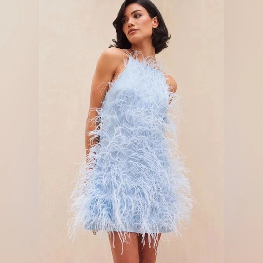 Cult Gaia Shannon Dress Ice Blue Feathers