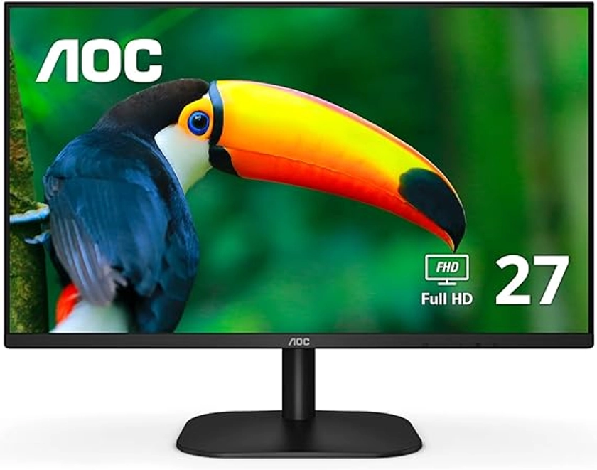 AOC 27B2H 27" Full HD IPS Monitor, 3-Sided Frameless & Ultra Slim Design, HDMI and VGA inputs, Lowblue Mode, VESA compatible,Black