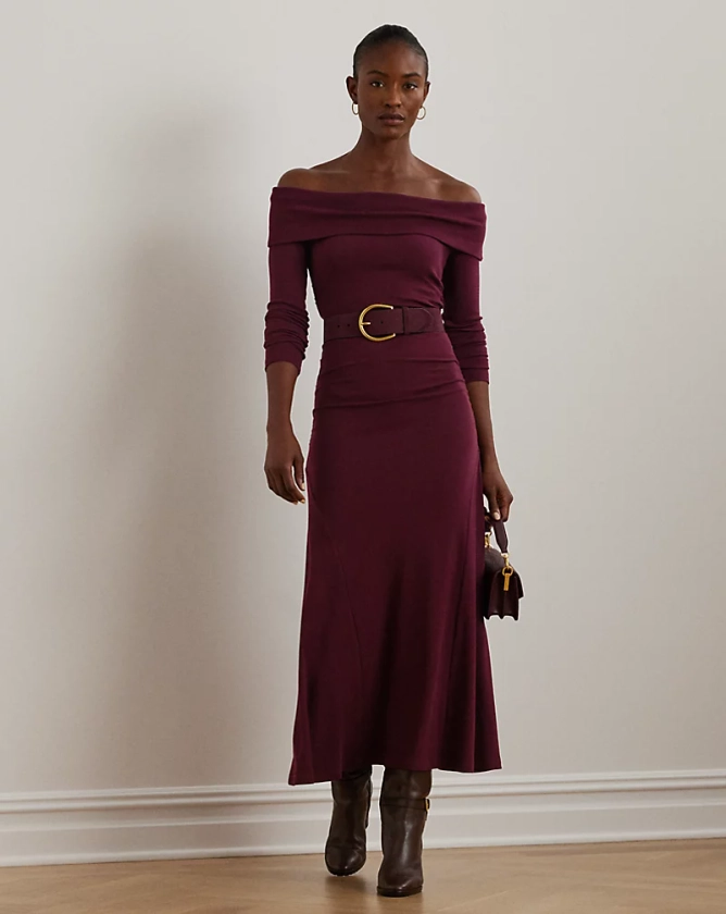 Rib-Knit Off-the-Shoulder Midi Dress for Women | Ralph Lauren® UK