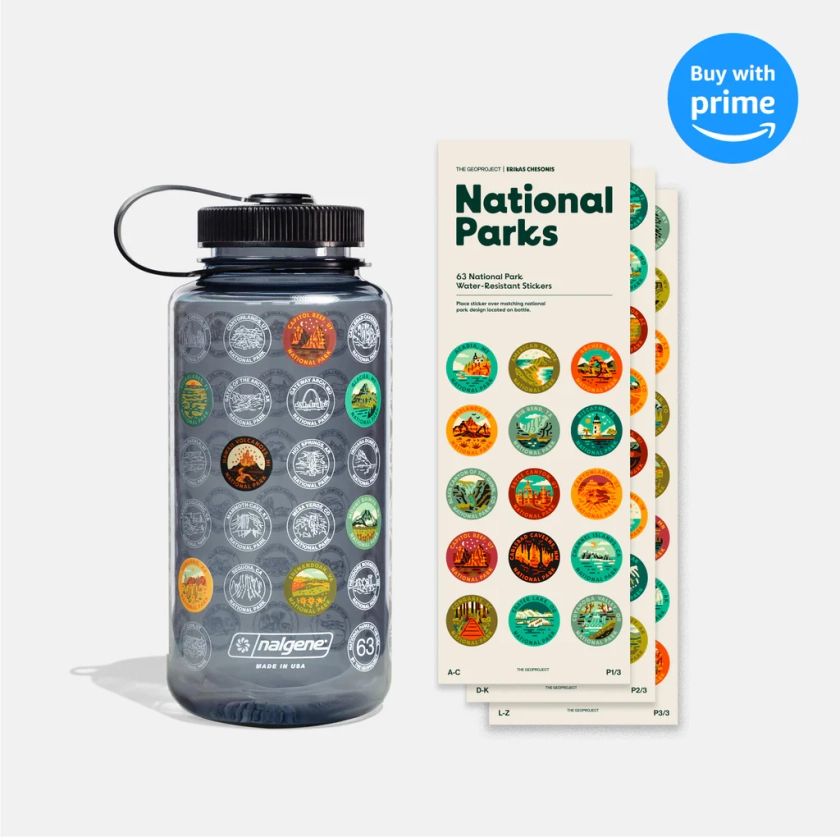 Nalgene National Park Sticker Bottle Erikas Collab 32oz - Coal