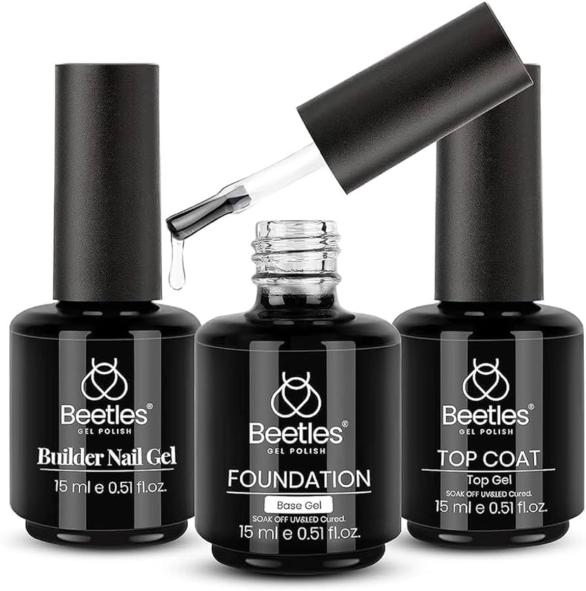 Amazon.com : Beetles 3Pcs 15ml Top and Base Coat Builder Nail Gel Set No Wipe Gel Top Coat Base Gel Builder Extension Gel for Nails Shine Finish and Long Lasting Nail Protection Soak Off Led Gel Glossy Gel : Beauty & Personal Care