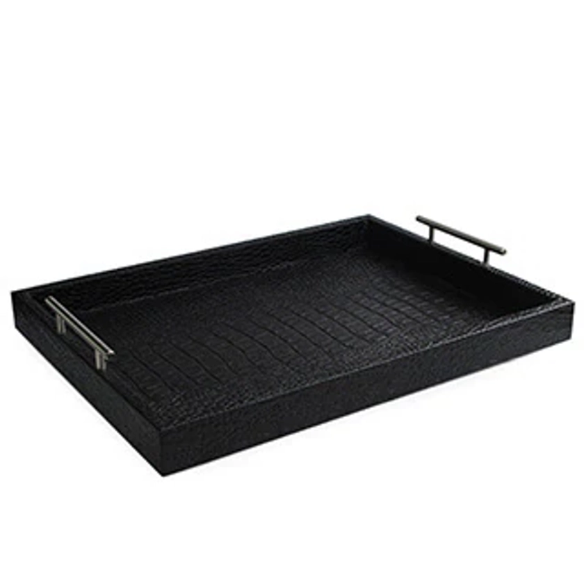 Black Leather Alligator Tray with Handles | Overstock.com Shopping - The Best Deals on Serving Platters/Trays | 16806751