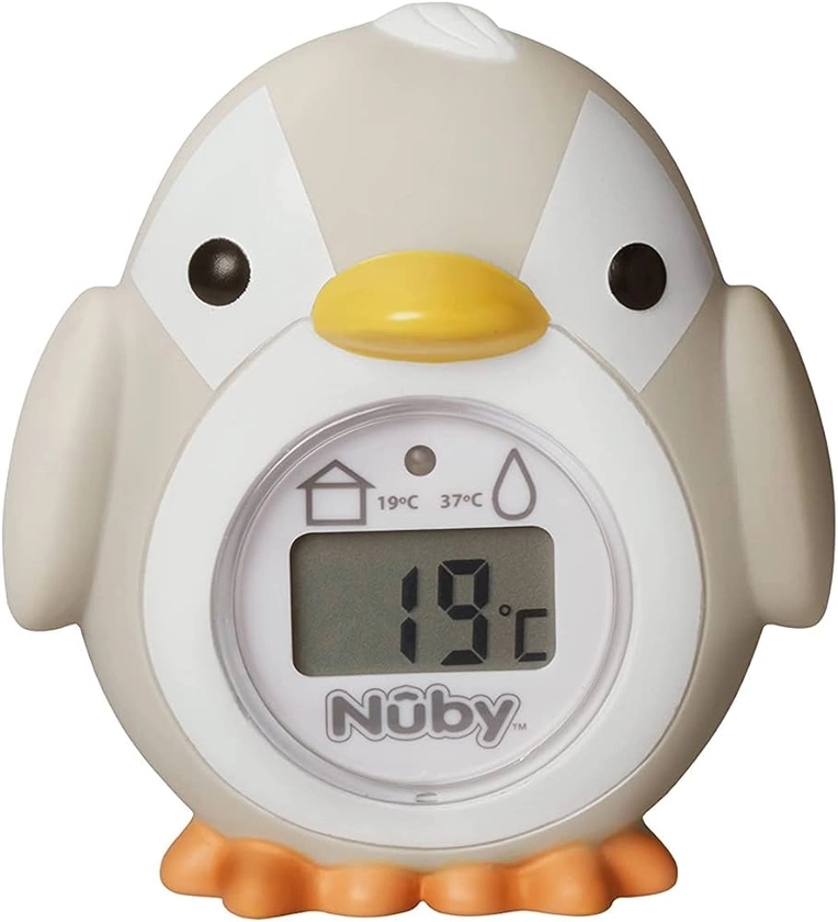Nuby - Thermomètre de bain pour bébé en forme de pingouin - Écran facile à lire - Sans BPA - Gris - Convient dès 0 mois