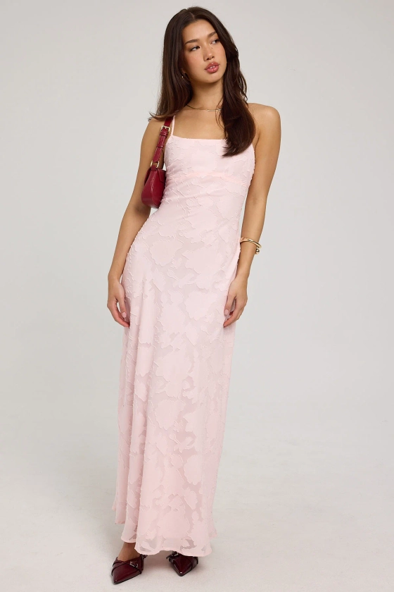 Perfect Stranger Evon Lace Up Back Maxi Dress Light Pink