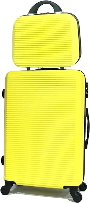 CELIMS - Juego de Maletas de Viaje 2 Piezas | Maleta Mediana 4 Ruedas + Neceser Viaje 35 cm | Maleta Viaje 20kg + Neceser | Amarillo