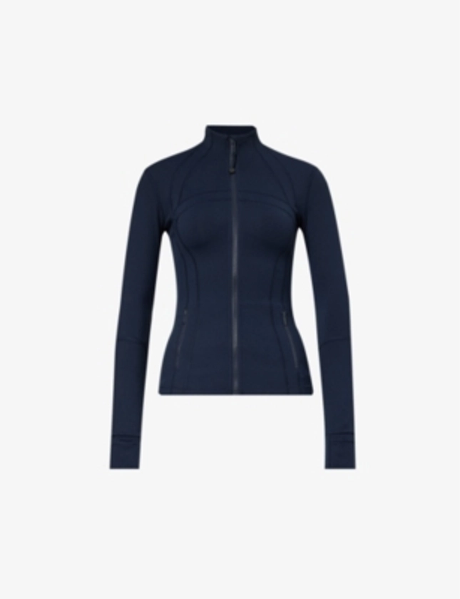 Define funnel-neck fitted stretch-woven jacket