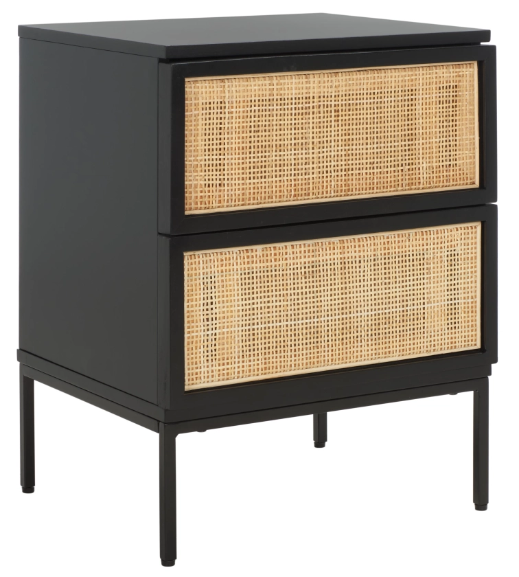 SAFAVIEH Zadie 2 Drawer Rattan Nightstand, Black w/ Natural Rattan/Black Legs - Walmart.com