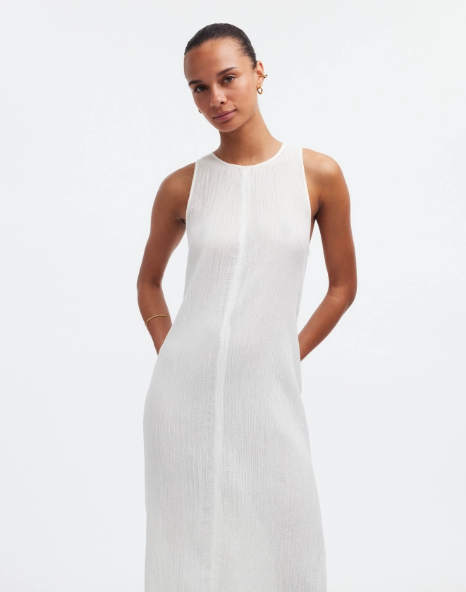 Open-Back Midi Cover-Up Dress in Crinkle Cotton