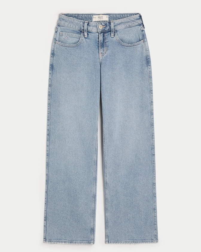 Women's Low-Rise Medium Wash Embroidered Bow Baggy Jeans | Women's Bottoms | HollisterCo.com