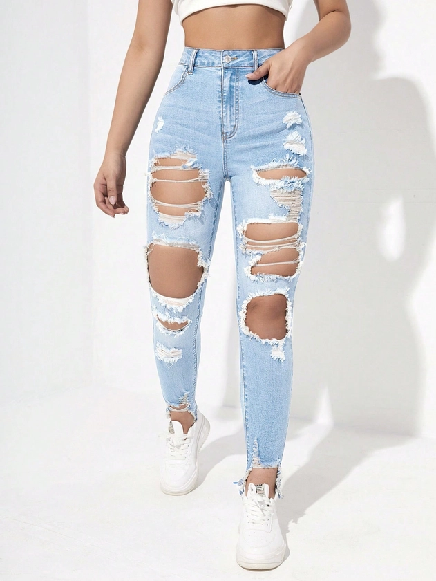 Ladies' Skinny Fit Ripped Jeans