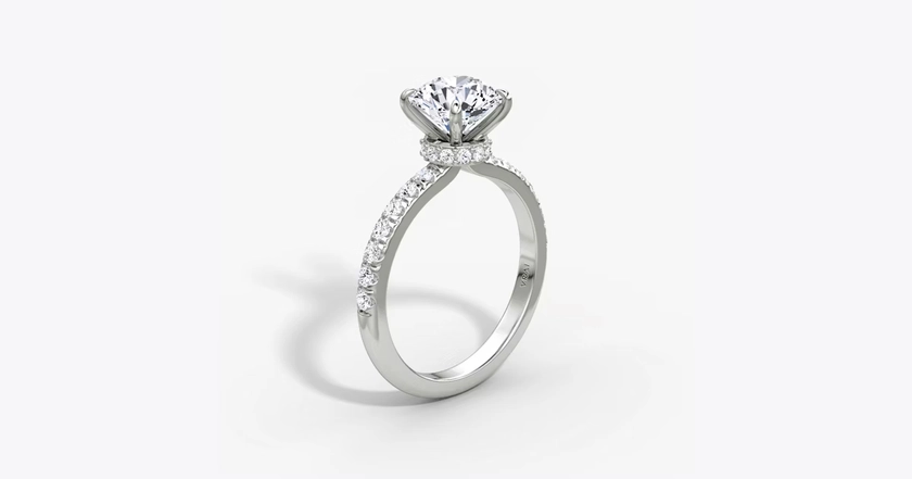 The Veiled Halo Round Brilliant Engagement Ring | Pavé Band | Platinum