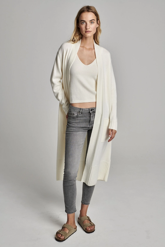 Organic cashmere cardigan with ribbed shawl collar in colour 7002 | GoCashmere