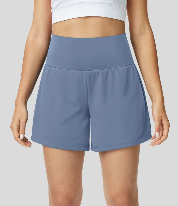 Women’s Super High Waisted Back Pocket & Side Hidden Pocket 2-in-1 Yoga Shorts 5''-Longer Length - Halara 