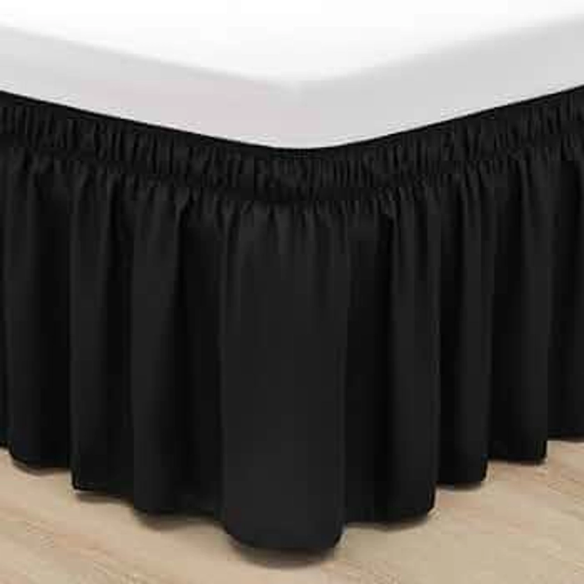 RIMELA Black Full Size Bed Skirt 12 Inch Drop, Elastic Bed Skirts Full Dust Ruffle, Black Bedskirt for Adjustable Bed Base Solid Fade Resistant Silky Fabric Machine Washable Easy to Install