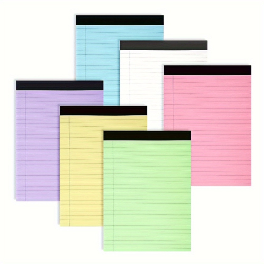 6 Packs, Colored Legal Pad Writing Pads 8.5x11 Inch, 80 Sheets Wide Legal Ruled, Note Pads, Perforated Writing Pad With Sturdy Back, School Supplies,