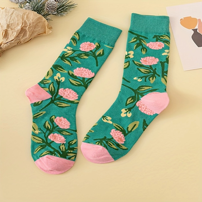 Floral Print Socks Elegant Cute Tube Socks - Temu