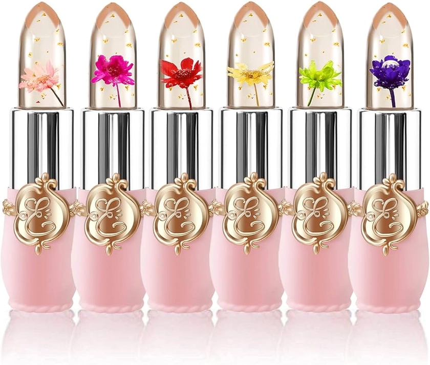 6 Pcs/Set Flower Jelly Lipstick Set Temperature Change Moisturizer Long Lasting Nutritious Balm Magic Color Change Lip Gloss