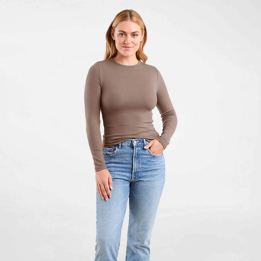 Slinky Rib Long Sleeve Shirt | Mocha