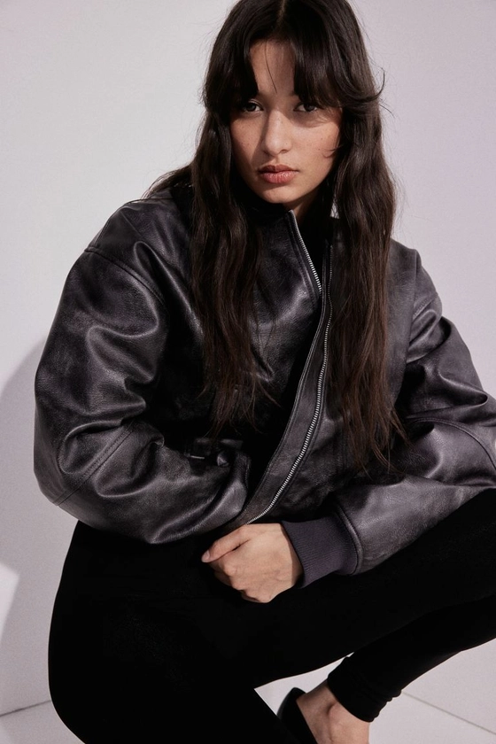 Coated bomber jacket - Dark grey/Washed - Ladies | H&M GB