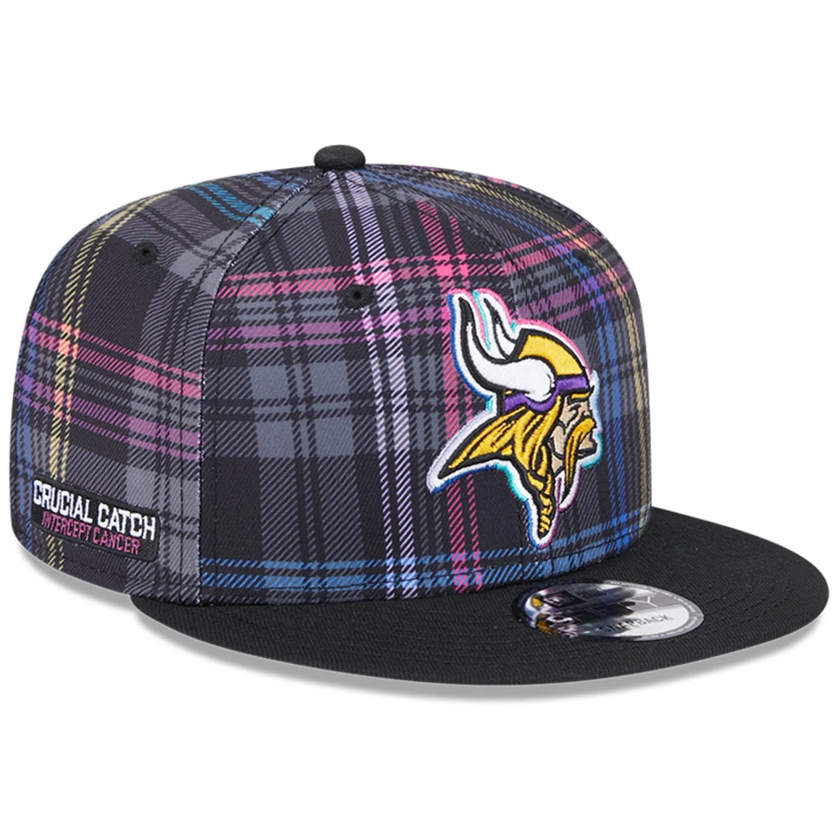 Men's Minnesota Vikings New Era Black 2024 NFL Crucial Catch Plaid 9FIFTY Snapback Hat