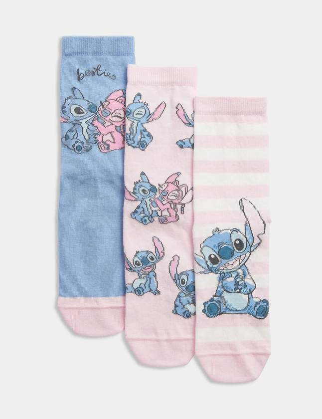 3pk Cotton Rich Lilo & Stitch™ Socks (6 Small - 7 Large) | M&S Collection | M&S