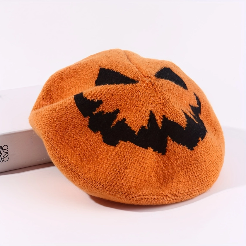 Halloween Pumpkins Embroidered Fashion Beret Hat, Lightweight And Comfortable Outdoor Beret Hat