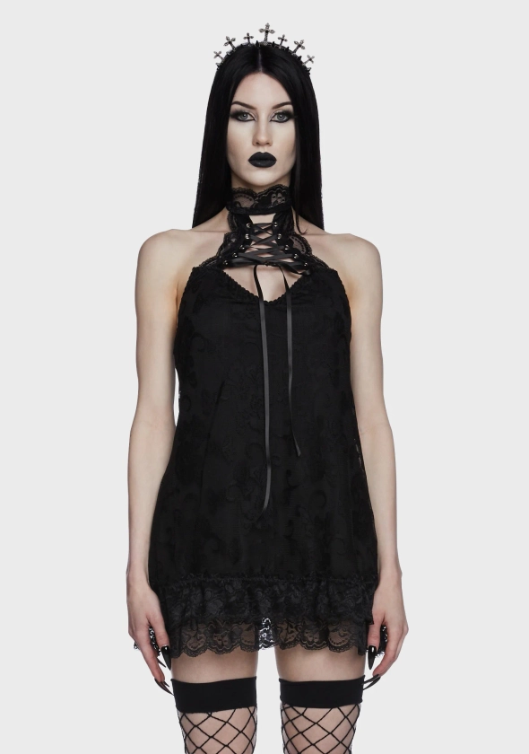 Widow Lace Mini Dress - Black