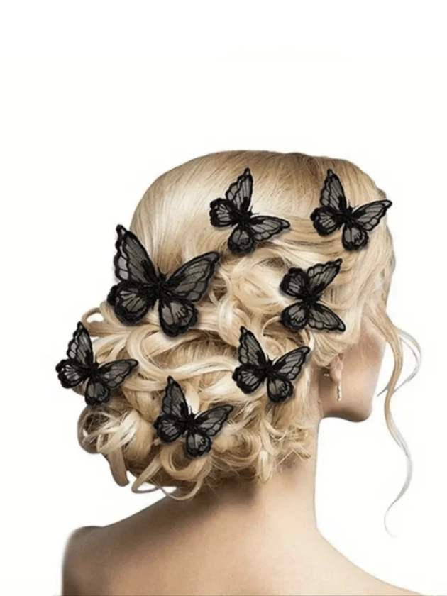 7 piezas Pasadores de cabello con mariposa festiva para niñas - Decoraciones de lazos de encaje de Halloween - Accesorios de cosplay de moda para mujeres y niñas - Idea de regalo perfecta, delicada y versátil