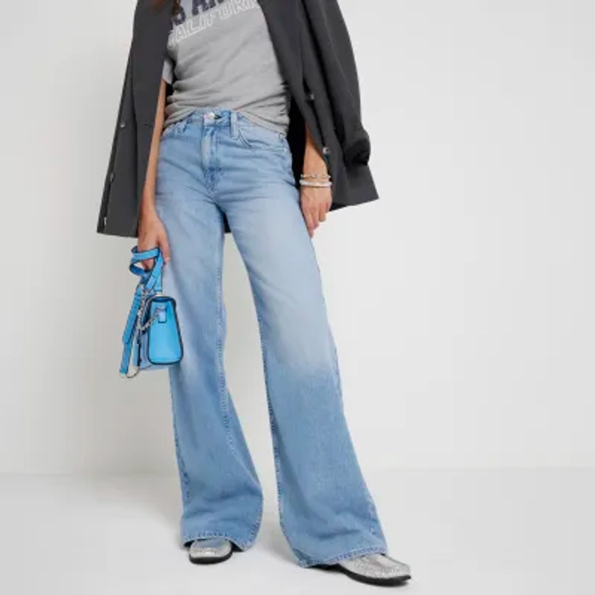 Blue Mid Rise Wide Leg jeans