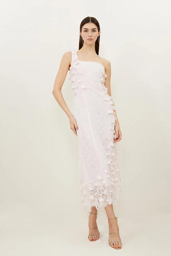 Lace Petal Applique Woven One Strap Maxi Dress