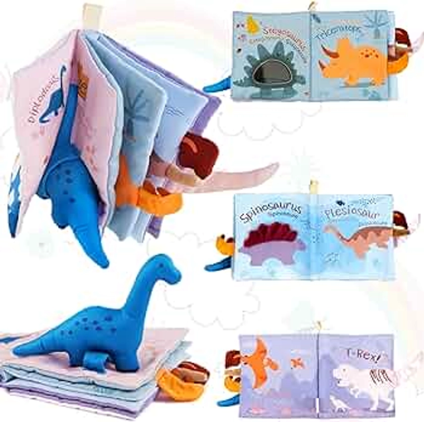 Richgv Dinosaure Livre Sensoriel Bebe 0 6 12 18 Mois,Jouet Educatif Enfant,Tissu,Jeux Eveil Suspendre,Cadeau Bebe 1 an Garcon