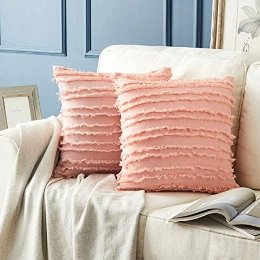 Decorative Throw Pillow Covers 16x16,Blush Pink Square Couch Pillow Covers,Cotton Sofa Boho Cushion Pillows