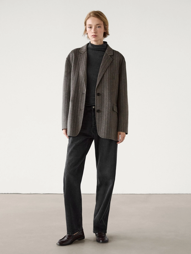 Blazer à rayures tennis avec laine · Gris · Coats And Jackets | Massimo Dutti