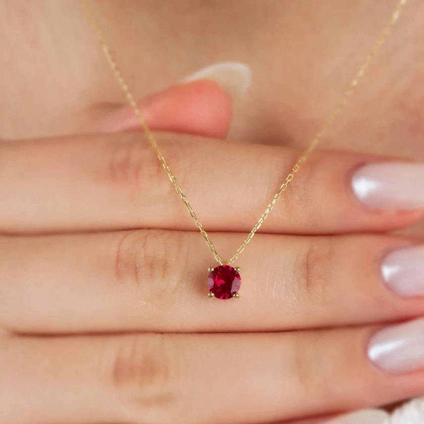 14K Solid Gold Round Ruby Necklace,anniversary and Lover Gift,july Jewelry, Birthstone Necklace, Ruby Pendant, Woman Jewelry, Christmas Gift - Etsy Australia