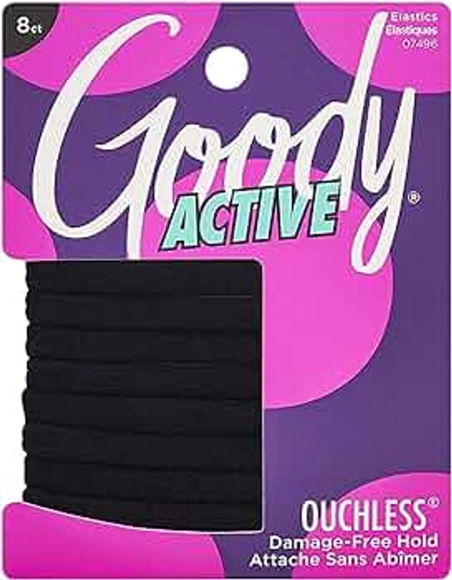 Goody Thick Hair Ties - Athletic Hair Bands 8 Count, Black- Suitable for All Hair Types - Ouchless Hair Accessories for Women and Girls