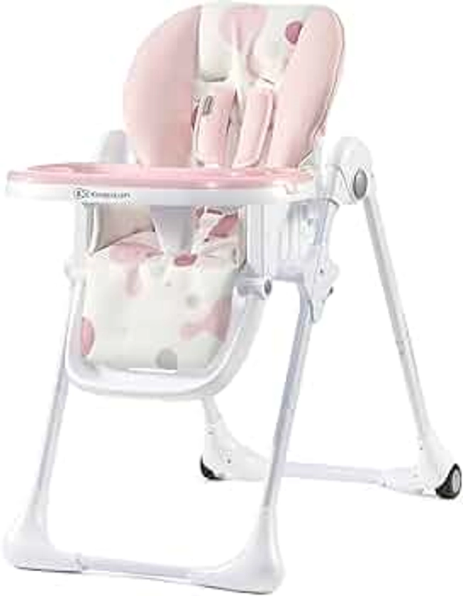 Kinderkraft YUMMY Chaise Haute Bébé, Fauteuil Enfant, Puericulture , Repas , Pliée, Avec Plateau, Repose-pieds, Réglable, Naissance, 15kg, Rose