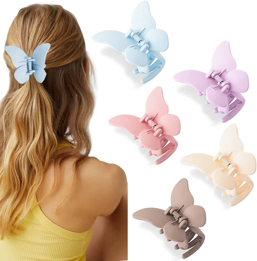 Bmobuo Butterfly Claw Clips Hair Clips 2.7" Butterfly Clips for Hair 5Pcs Butterfly Hair Clips for Women Claw Clips for Thick Hair Small Hair Clips Strong Hold Butterfly Hair Accessories for Women
