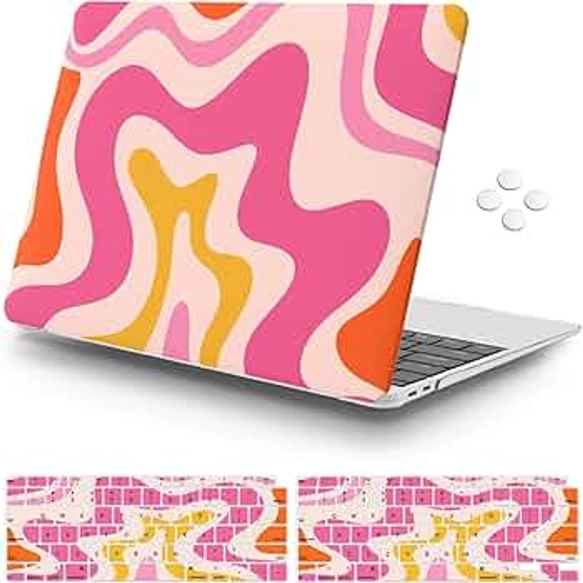 iCasso Compatible with MacBook Air 13 inch Case 2021 2020-2018 Release A2337 M1 A2179 A1932 Touch ID, Plastic Hard Shell Case for Mac Air 13.3+ Keyboard Cover + Screen Protector, Pink Abstract Wave