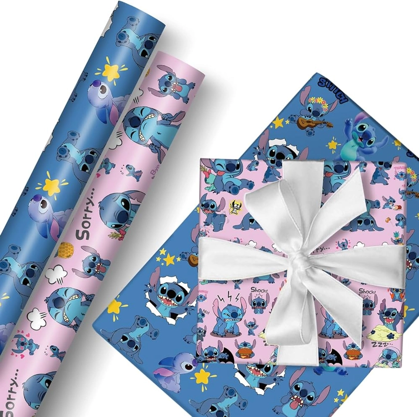 PADIEOE Stitch Wrapping Paper 2 Roll 43 cm x 3 m Gift Wrapping Paper Durable Surprises Gift Wrap Pack for Kids Birthday, Party Storage Festive Decoration : Amazon.co.uk: Stationery & Office Supplies