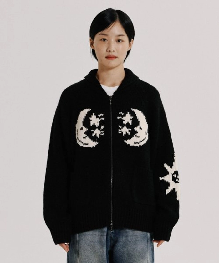 MUSINSA公式 | PHYPS COWICHAN KNIT ZIP UP BLACK