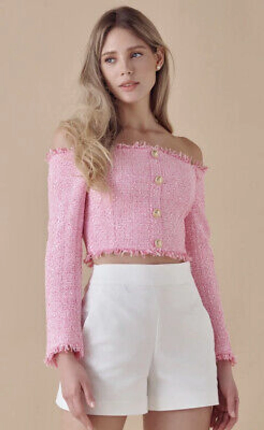 Endless Rose Tweed Off The Shoulder Top, Medium, Pink- NEW | eBay