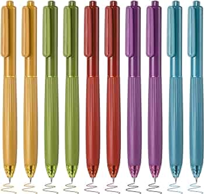 BAYTORY 10Pcs Colored Gel Pens, Bible Pens No Bleed Through, Quick Dry Vintage Ink Assorted Pen, Retractable Fine Point 0.5mm Pen, Smooth Writing for School Supplies Journaling Marking (Vintage)