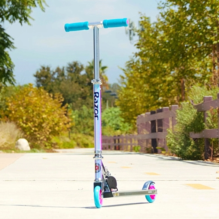 Razor A-Kick Aluminum Folding Scooter – Special Holographic Edition in Blue and Pink | Smyths Toys UK